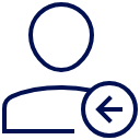 Illustration icon of person with an arrow pointing inwards.